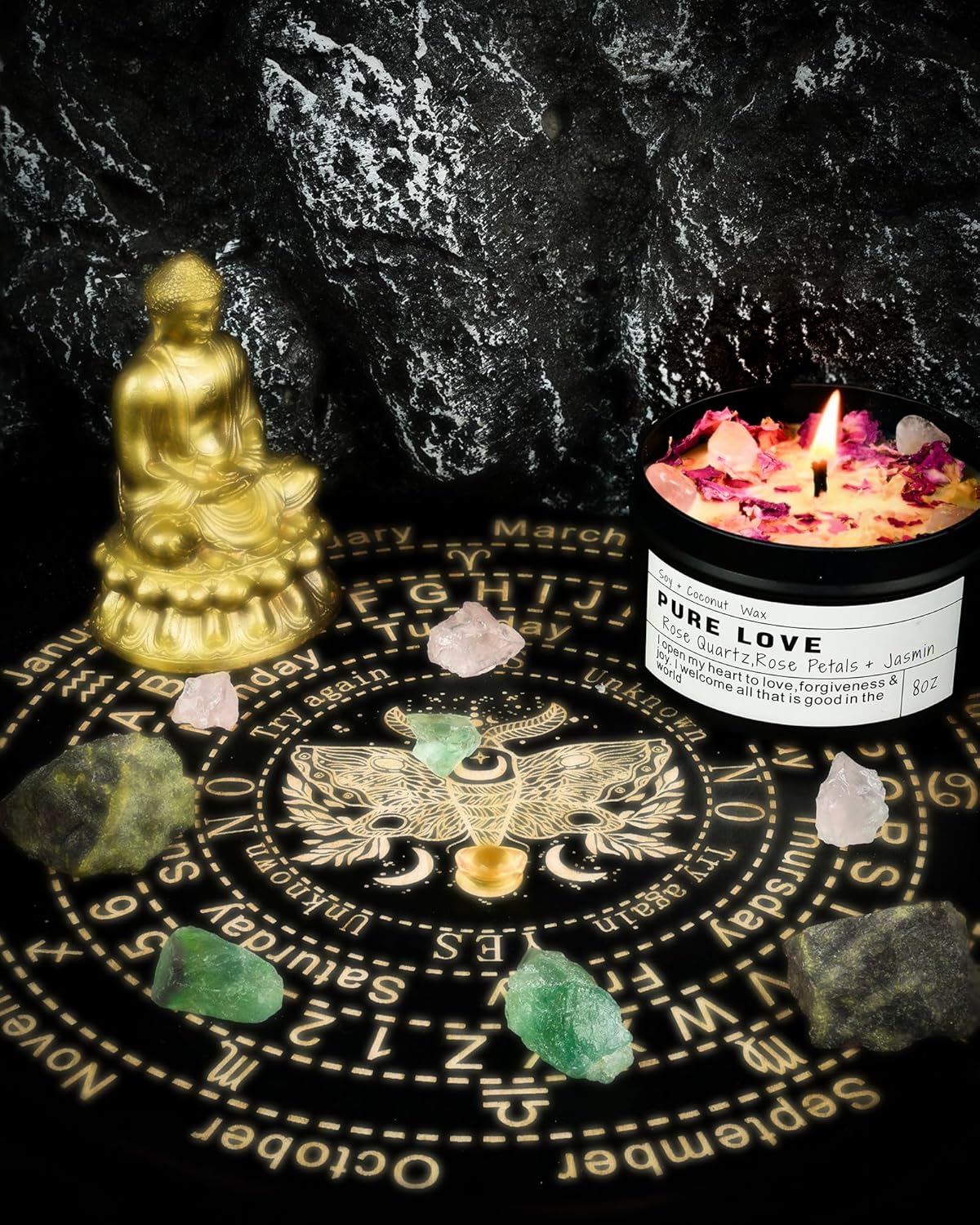 Crystal Soy Candles, Handmade Wishing Gifts, Wishing Law of Attraction, Moon Magic, Birthday Candle Gifts. (Manifestation)