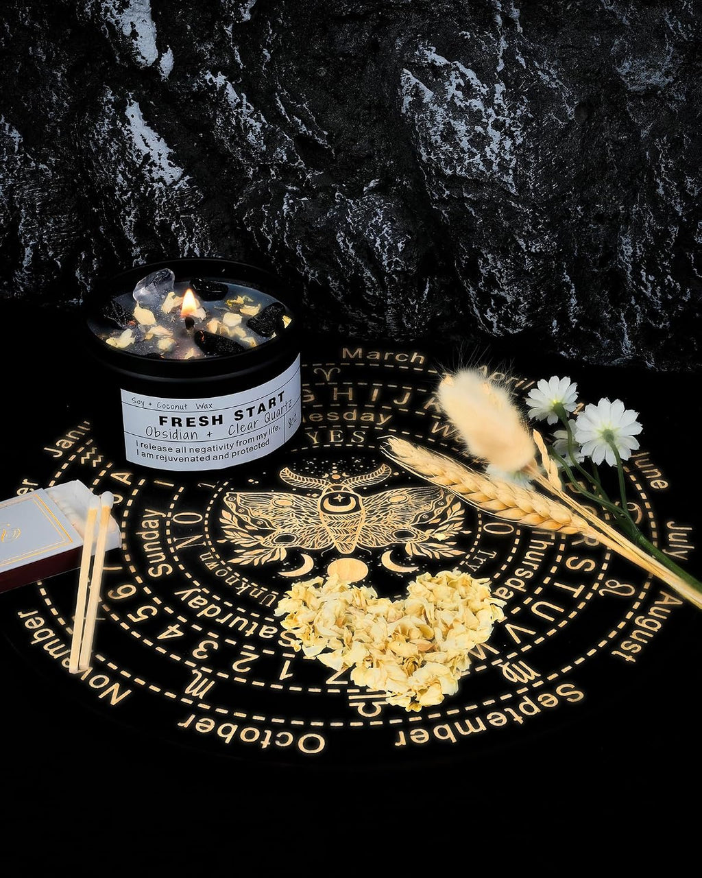 Crystal Soy Candles, Handmade Wishing Gifts, Wishing Law of Attraction, Moon Magic, Birthday Candle Gifts. (Manifestation)