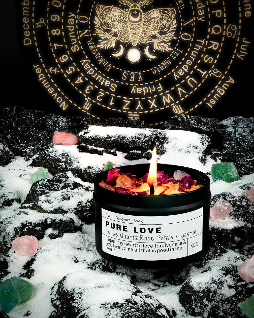 Crystal Soy Candles, Handmade Wishing Gifts, Wishing Law of Attraction, Moon Magic, Birthday Candle Gifts. (Manifestation)