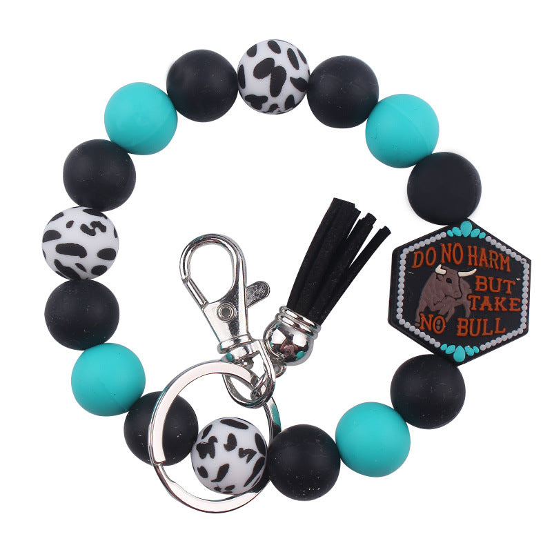 Silicone Beaded Keychain Wristlet Key Ring Bracelet Cute Car Key Chain Holder for Women Girls
