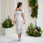 French square neck waist dress