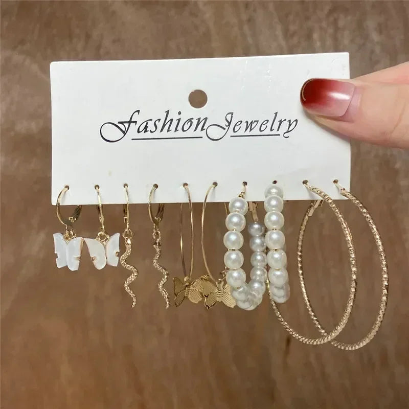 LETAPI Vintage Gold Color Circle Earrings for Women Girls Geometric Twist Dangle Earring Set New Fashion Jewelry Party Gifts