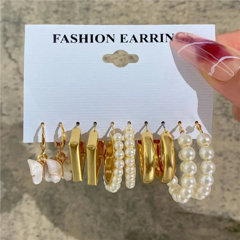 LETAPI Vintage Gold Color Circle Earrings for Women Girls Geometric Twist Dangle Earring Set New Fashion Jewelry Party Gifts