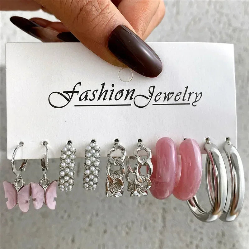 LETAPI Vintage Gold Color Circle Earrings for Women Girls Geometric Twist Dangle Earring Set New Fashion Jewelry Party Gifts