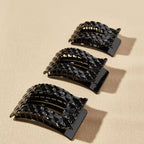 Jet Black Quilted Large Flat Rectangle Hair Clip